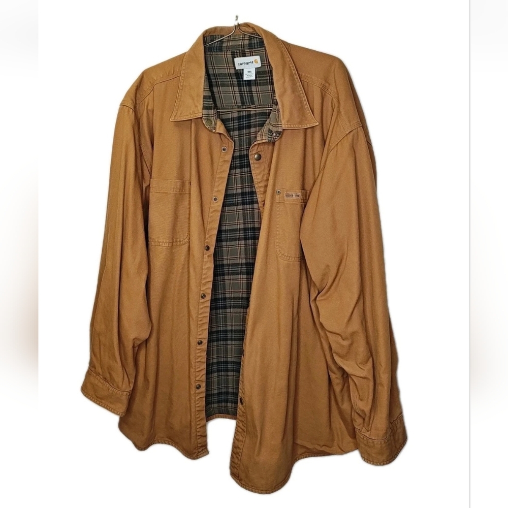 Carhartt S296 Work Shirt Jacket 4XL Brown Flannel Lined Snap Shacket Streetwear